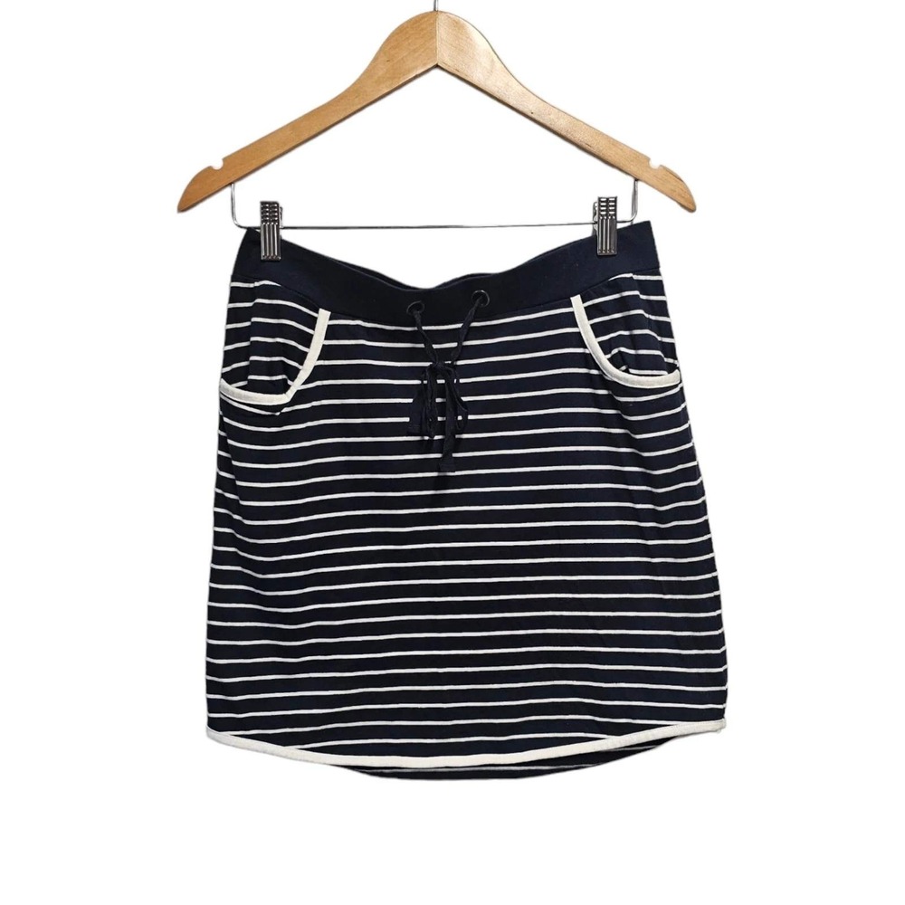 ⚓Nautica Mini Skirt Navy Blue Striped Elastic Waist 100% Cotton Jersey Small